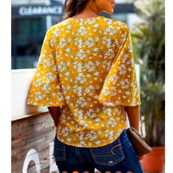 Yellow Floral Tied Front Top - Picture 5 of 5